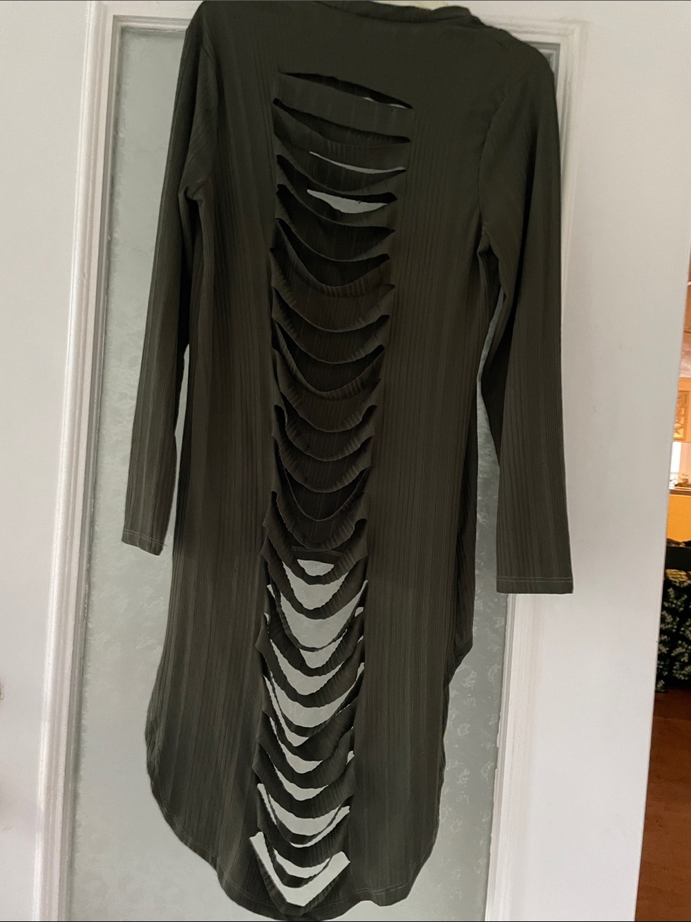 Olive Green Long Sleeve Cutout Back Dress - Women